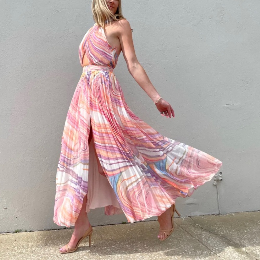Rococo Sand Eira Marble Print Pleated Maxi Dress S NWT - Picture 4 of 16